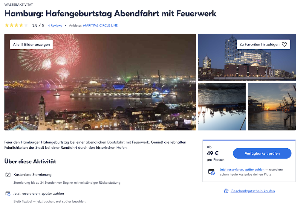 Hafengeburtstag Abendfahrt mit Feuerwerk